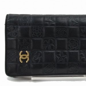 Chanel Long Wallet Icon Line Black Lamb Skin